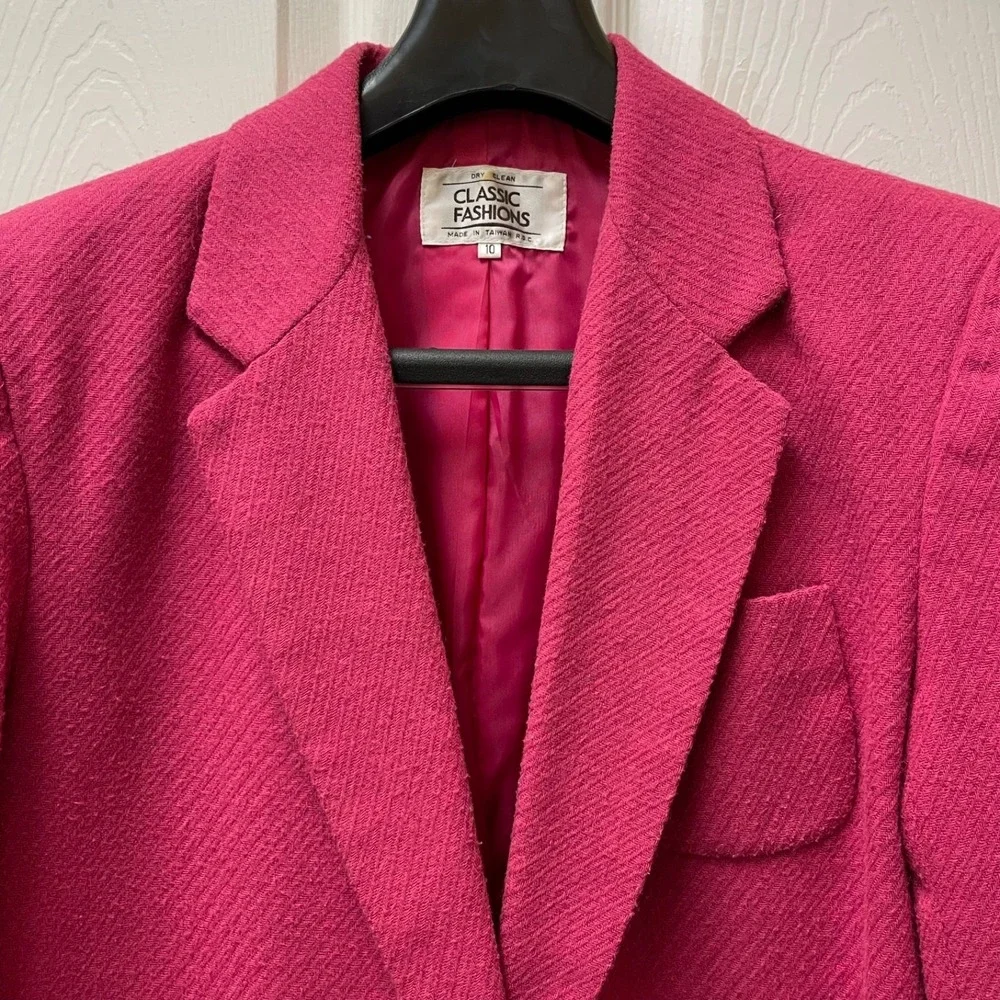 Vintage Women's Size‎ 10 Wool Blend Textured Hot Pink Blazer Jacket Pockets